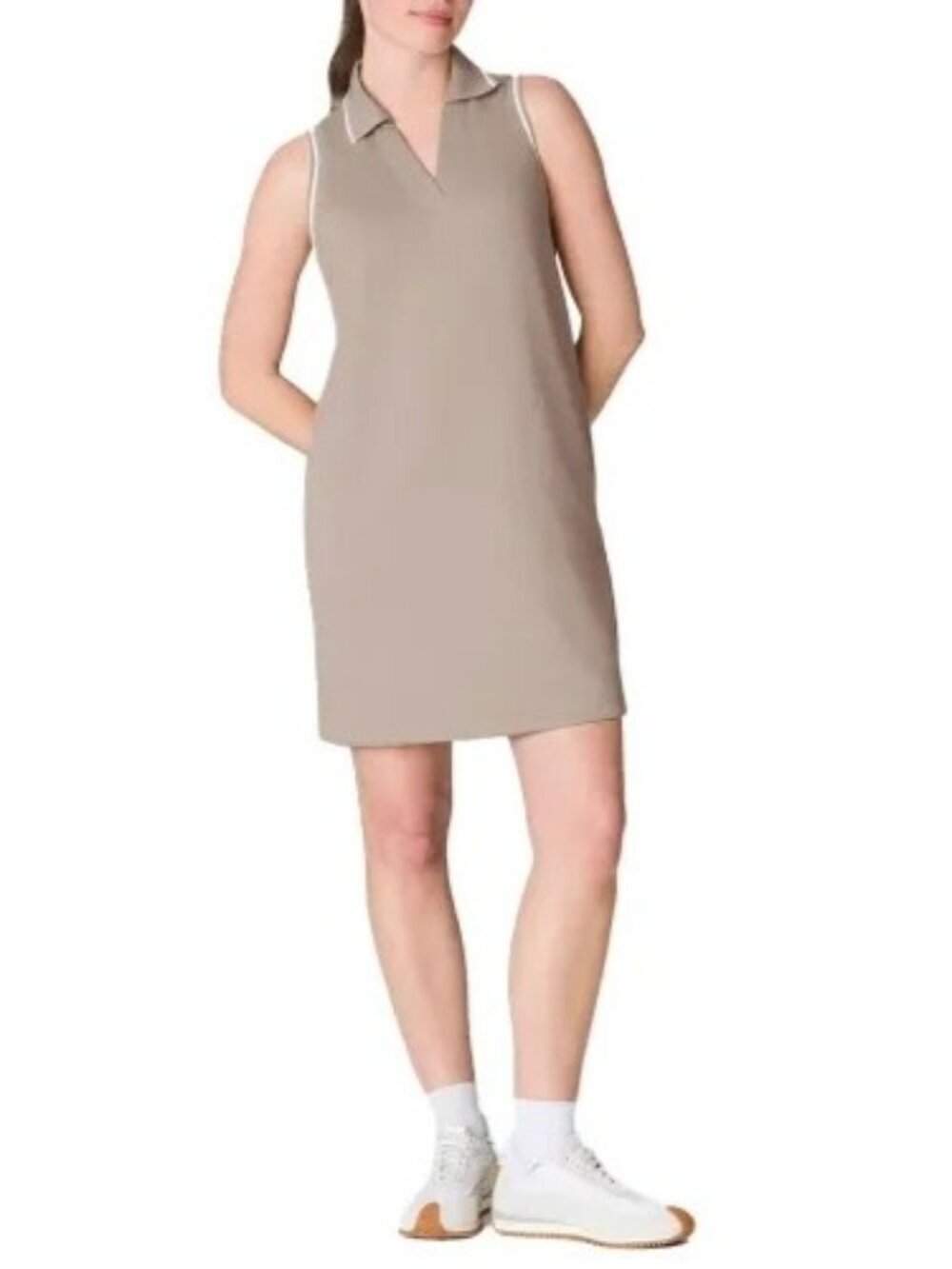 NWT SPANX Airessentials Airpique Sleeveless Polo Dress Tan Small